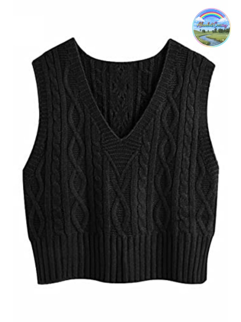 V-Neck Cable Knit Sweater Vest Sleeveless Loose Fit Pullover Top